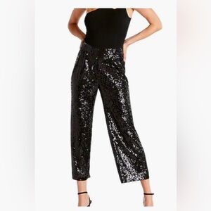 Express Black Sequined High Waisted Pleated Cropped Trousers - NWOT